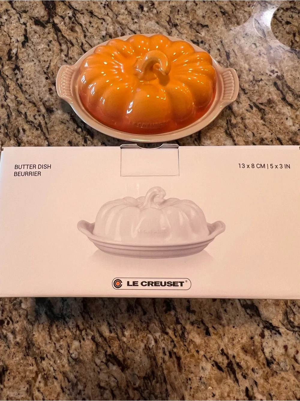 Le Creuset Orange Pumpkin Butter Dish with Matching Base